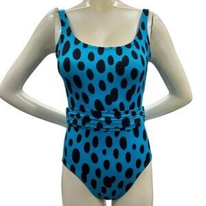 Rose Marie Reid Vintage Swimsuit Womens 12 One Piece Polka Dot Blue USA Playsuit